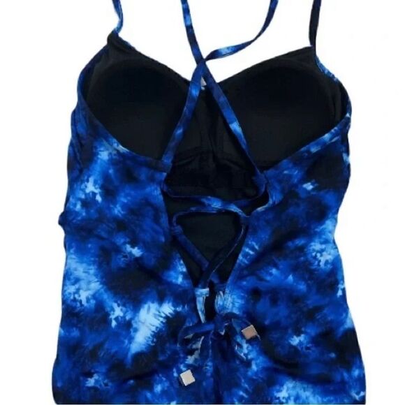 New! Target Aqua Green Women's Shirred Strappy Back One Piece Swim Blue Tie Dye - Picture 4 of 11